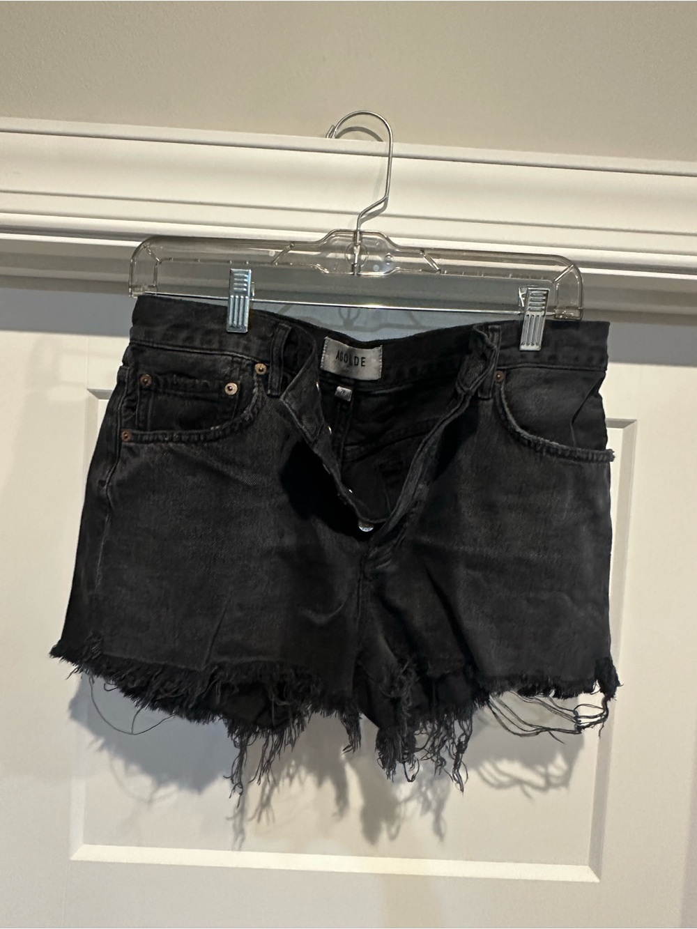 Agolde Black Distressed Denim Cutoff Shorts
